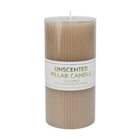 Decorative Unscented Ribbed Taupe Pillar Candle, 13.4 oz