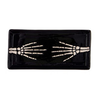 Halloween Skeleton Hands Ceramic Plate, Black