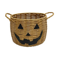 Halloween Large Wicker Basket with Jack-o-Latern Face