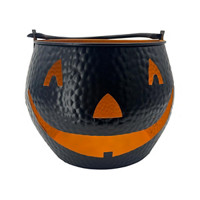 Halloween Black Metal Jack-O'-Lantern Bucket, Large