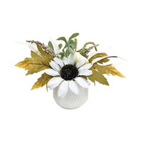 Premade Artificial White Sunflower in White Pot