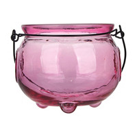 Decorative Glass Cauldron Shaped Lantern with Metal Handle