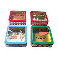 Decorative Christmas Square Tin With Window, Assorted