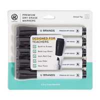 U Brands Dry Erase Markers, Set of 5, Black, Low-Odor, Chisel (5 mm) Tip