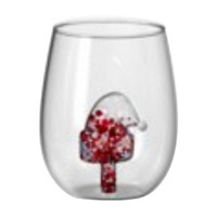 Glittery Santa's Hat Christmas Stemless Wine Glass, 14.5 oz
