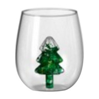 Glittery Christmas Tree Stemless Wine Glass, 14.5 oz