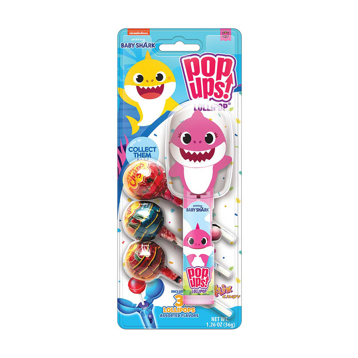 Pop Ups Baby Shark Flix Candy Lollipops, 1.26 oz, Assorted