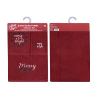 Holiday Style Christmas Bath Hand Towel Set, Red, 3 pcs