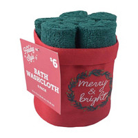 Holiday Style Christmas Bath Washcloth, Green, 6 ct