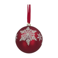 Christmas Glitter Snowflake Round Ornament, Red