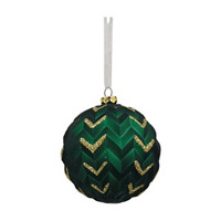 Christmas Green Spherical Tin Ornament with Golden Accents