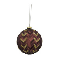 Christmas Brown Spherical Tin Ornament with Golden Accents