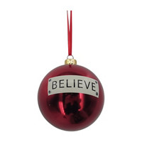 Christmas Metallic 'Believe' Bauble Ornament, Red