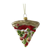 Christmas Pizza Slice Glass Ornament