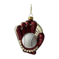 Christmas Baseball Mitt with a Ball Glass Ornament