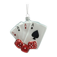 Christmas Decorative Cards & Dices Glass Ornament