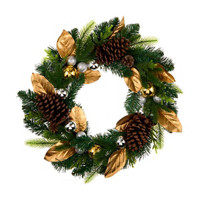 Christmas Faux Pine & Pinecone Wreath with Gold Leaf Accents, 26 in