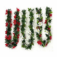 Christmas Poinsettia and Holly Garland, Assorted Styles