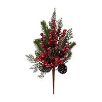 Artificial Pine Pick with Red Berries Pinecones