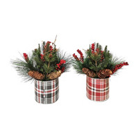 Christmas Flower Arrangement in a Plaid Printed Can,