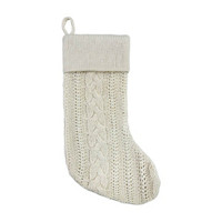 Knitted Christmas Stocking Ornament, Ivory