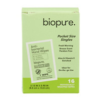 Biopure Pocket Size Singles Hand Wipes, 16 count