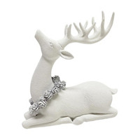 White Deer Figurings with Pinecone Wreath, 6.5 in