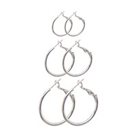 Silver Hoops Earrings Set, 3 ct