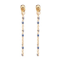 Gold Dangle and Blue Enamel Earrings