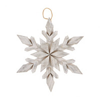 Antiqued White Wooden Snowflake Hanging Wall Decor, 13.5 in