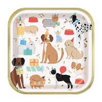 Pawty Animals Dog-Themed Square Paper Party Plates, 9