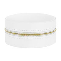 Vegan Leather Jewelry Case with Golden Zipper, Round,