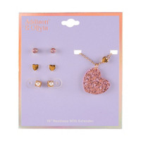 Addison & Olivia Glitter Heart Necklace and Earring