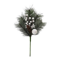 Artificial Frosted Pine Needle Pick with White Berry Snowflake Pinecone