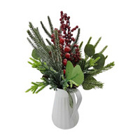 Frosted Artifical Greenery Arrangement with Red Berry Pine