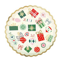 Vintage Christmas Gifts Scalloped Paper Party Plates, 11