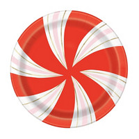 Christmas Peppermint Candy Candy Round Paper Party Plates, 7 in, 8 ct