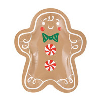 Christmas Gingerbread Man Shaped Paper Party Plates, 8.25 in