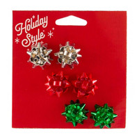 Holiday Style Christmas Gift Bow Earrings, Set of 3