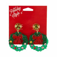 Holiday Style Christmas Wreath Earrings