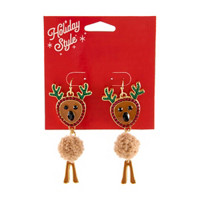 Holiday Style Christmas Dangling Reindeer Earrings