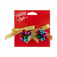 Holiday Style Christmas Jingle Bell Earrings with Gold Bows