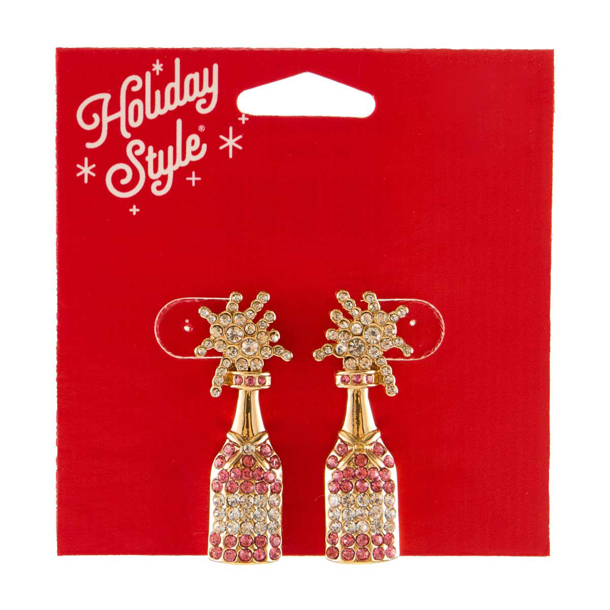 Holiday Style Christmas Rhinestone Champagne Bottle Earrings