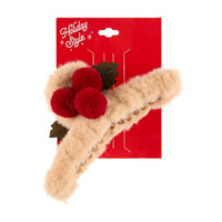 Holiday Style Christmas Festive Plush Hair Claw Clip with Holly Berries