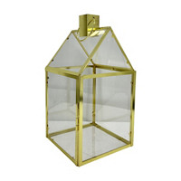 Electroplated Gold Metal House Lantern, 15 in