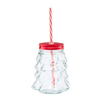 Clear Glass Tree-Shaped Sipper Cup with Red Metal