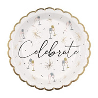 New Year's Scalloped Foil Plates, 9 in