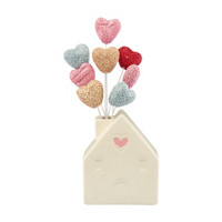 Valentine's Day Ceramic House with Heart-Shaped Balloons