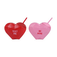 Valentine's Day Heart-shaped Tumbler with Straw, Assorted