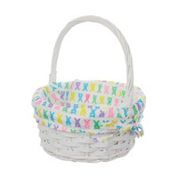 White Wicker Easter Basket with Bunny-Print Fabric Lining